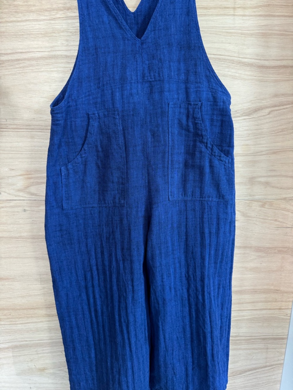 Kleen | xs oversized jumper v neck wide legged adjustable straps EUC blue linen - Picture 4 of 13